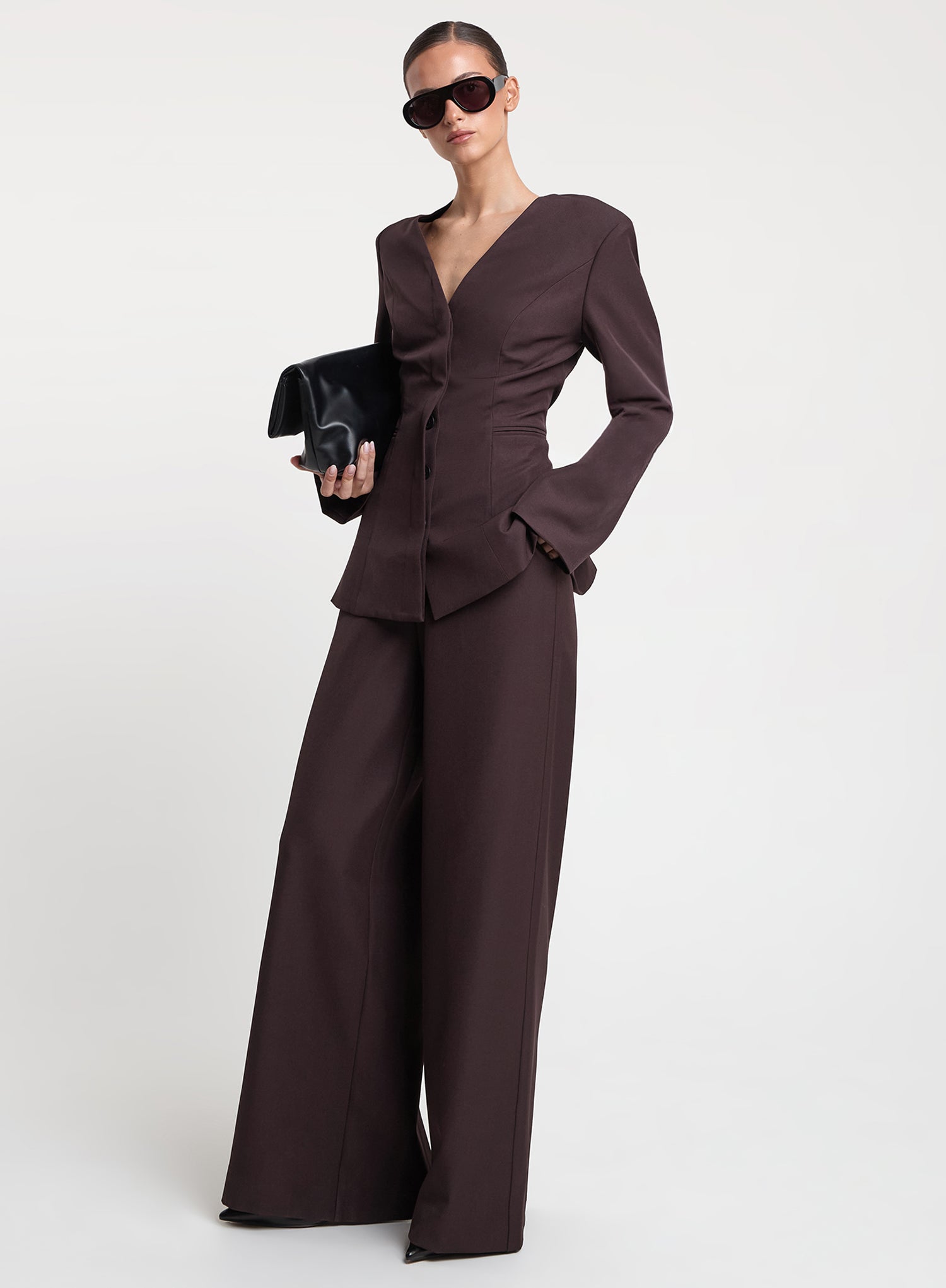 Plum Tailored Wide Leg Trousers